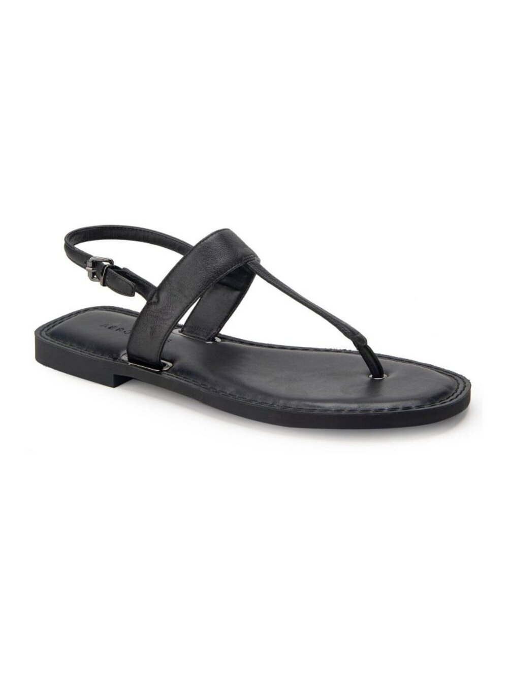 Aerosoles Cherry Black Leather Flat Sandals Size 8 Adjustable Sling Back Thongs